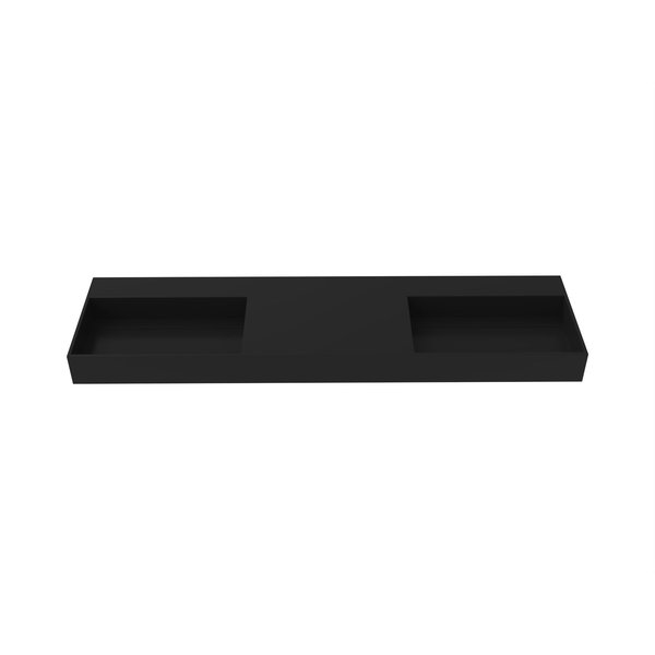 Castello Usa Juniper 72” Solid Surface Wall-Mounted Bathroom Sink in Black with No Faucet Hole CB-GM-2056-72-B-NH
